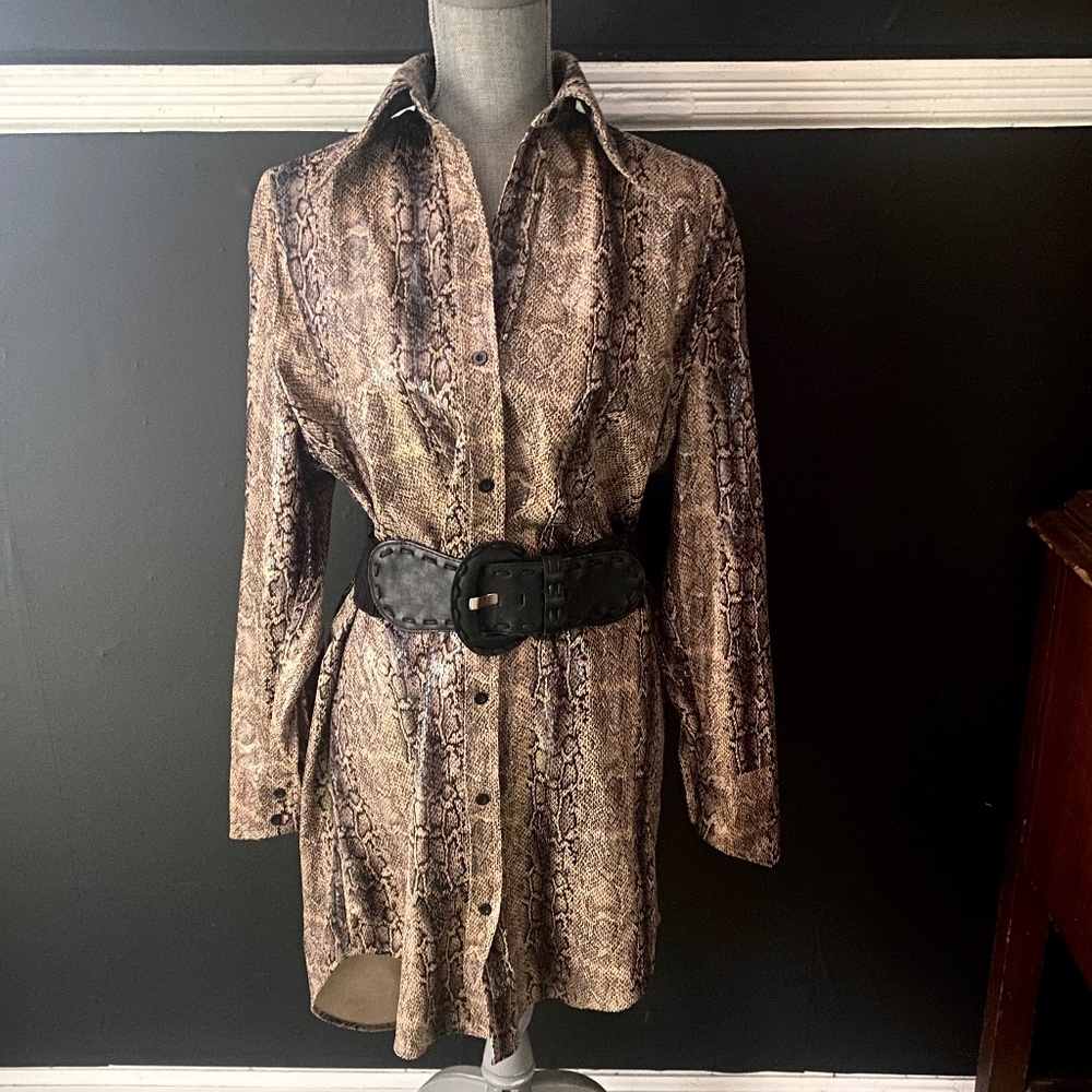 NWT THE SANG Oversized Faux Snakeskin Shirt Dress Size Small (Fits S/M/L)
